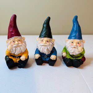 Set Of 3 Colorful Sitting Garden Gnomes With Unique Hats and Expressions